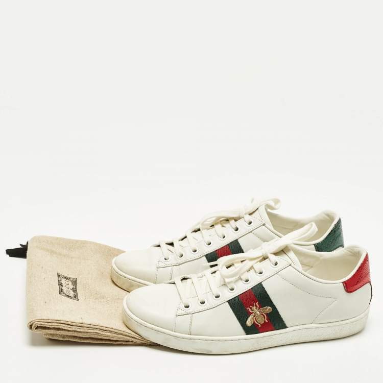 Pre Owned Gucci Ace Size 37.5 White Python Embossed and Leather Web Low Top Sneakers