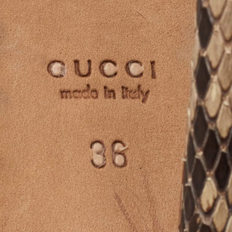 Pre Owned Gucci Sofia Size 36 Grey/Brown Python Leather Peep Toe Platform Slingback Sandals