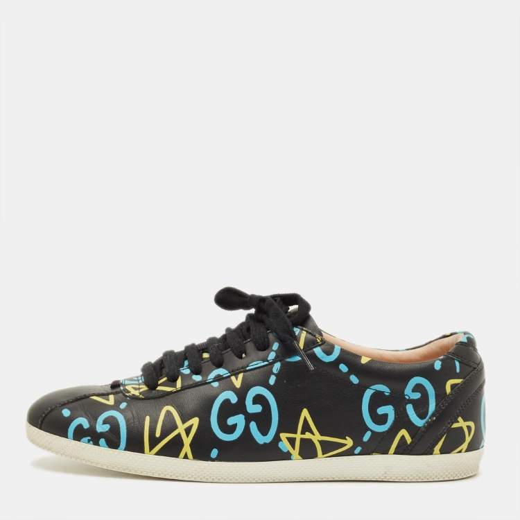 مملوكة مسبقًا Gucci Ace Size 37.5 Black Ghost Print Leather Low Top Sneakers