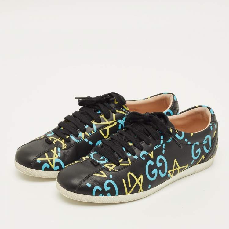 مملوكة مسبقًا Gucci Ace Size 37.5 Black Ghost Print Leather Low Top Sneakers