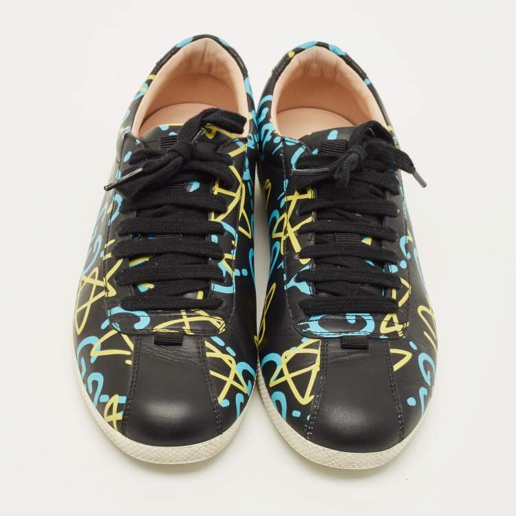 مملوكة مسبقًا Gucci Ace Size 37.5 Black Ghost Print Leather Low Top Sneakers