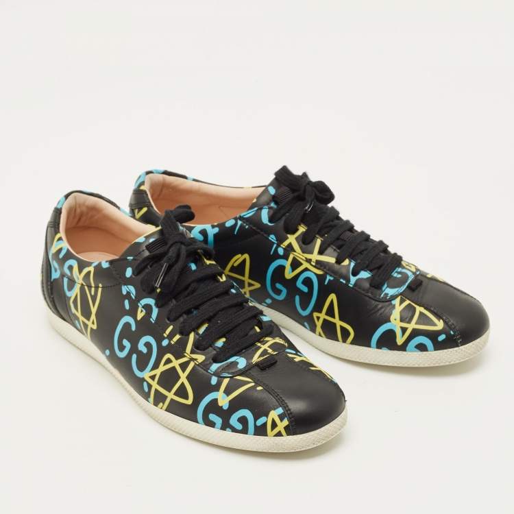 مملوكة مسبقًا Gucci Ace Size 37.5 Black Ghost Print Leather Low Top Sneakers
