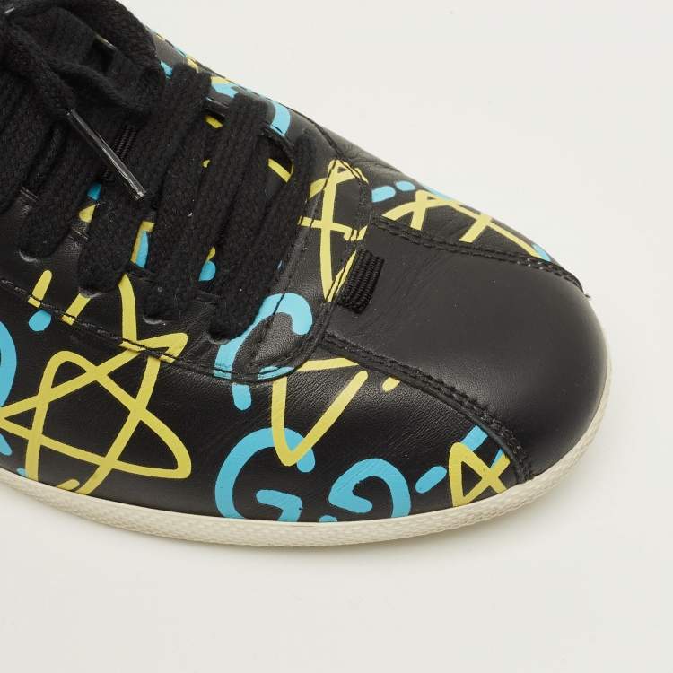 مملوكة مسبقًا Gucci Ace Size 37.5 Black Ghost Print Leather Low Top Sneakers
