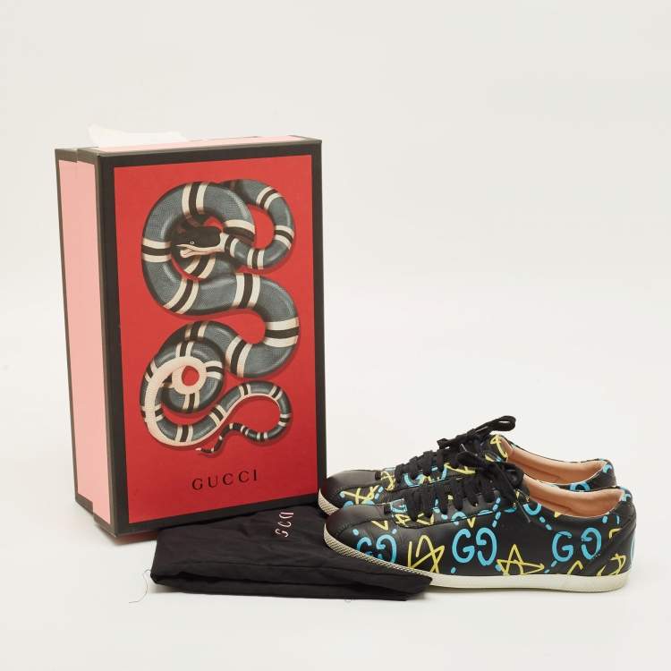 مملوكة مسبقًا Gucci Ace Size 37.5 Black Ghost Print Leather Low Top Sneakers