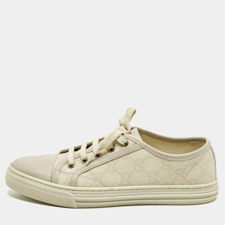 مملوكة مسبقًا Gucci Size 36.5 Grey/Beige GG Canvas and Leather Low Top Sneakers