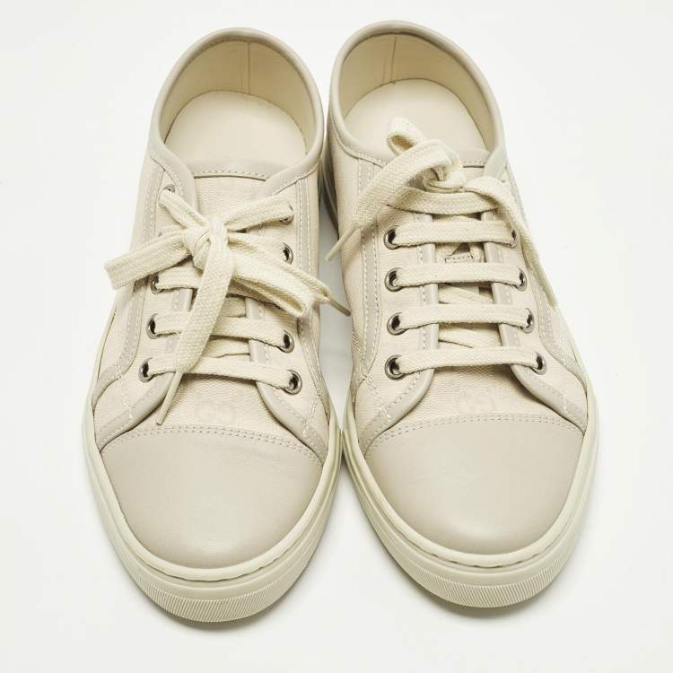 مملوكة مسبقًا Gucci Size 36.5 Grey/Beige GG Canvas and Leather Low Top Sneakers
