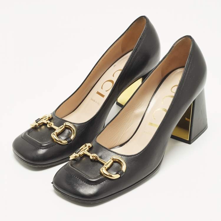 Pre Owned Gucci Horsebit Size 39.5 Black Leather Platform Pumps