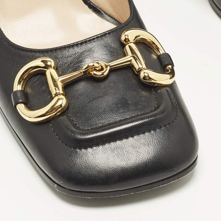 Pre Owned Gucci Horsebit Size 39.5 Black Leather Platform Pumps