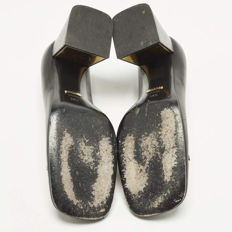 Pre Owned Gucci Horsebit Size 39.5 Black Leather Platform Pumps