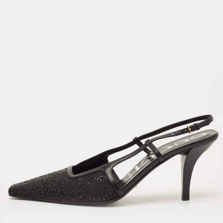 مملوكة مسبقًا Gucci Tom GG 75 Size 38.5 Black Fabric and Leather Slingback Pumps