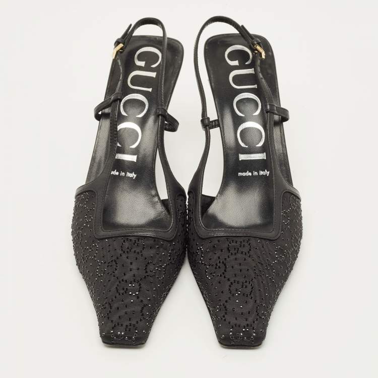 مملوكة مسبقًا Gucci Tom GG 75 Size 38.5 Black Fabric and Leather Slingback Pumps