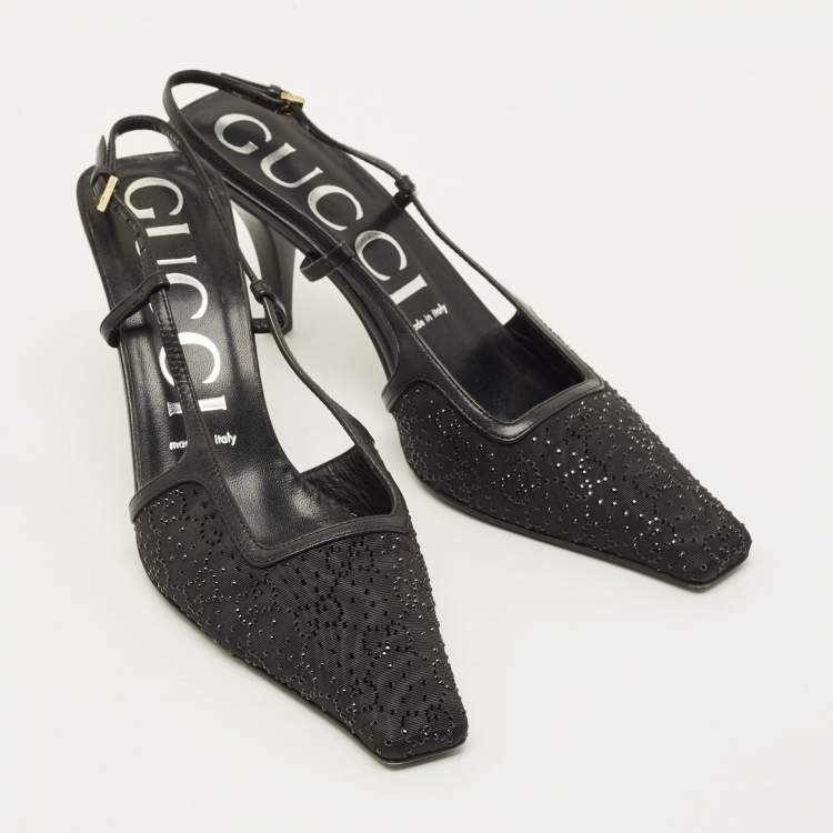 مملوكة مسبقًا Gucci Tom GG 75 Size 38.5 Black Fabric and Leather Slingback Pumps
