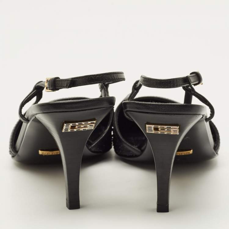 مملوكة مسبقًا Gucci Tom GG 75 Size 38.5 Black Fabric and Leather Slingback Pumps