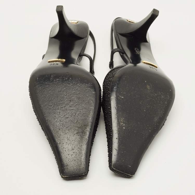 مملوكة مسبقًا Gucci Tom GG 75 Size 38.5 Black Fabric and Leather Slingback Pumps