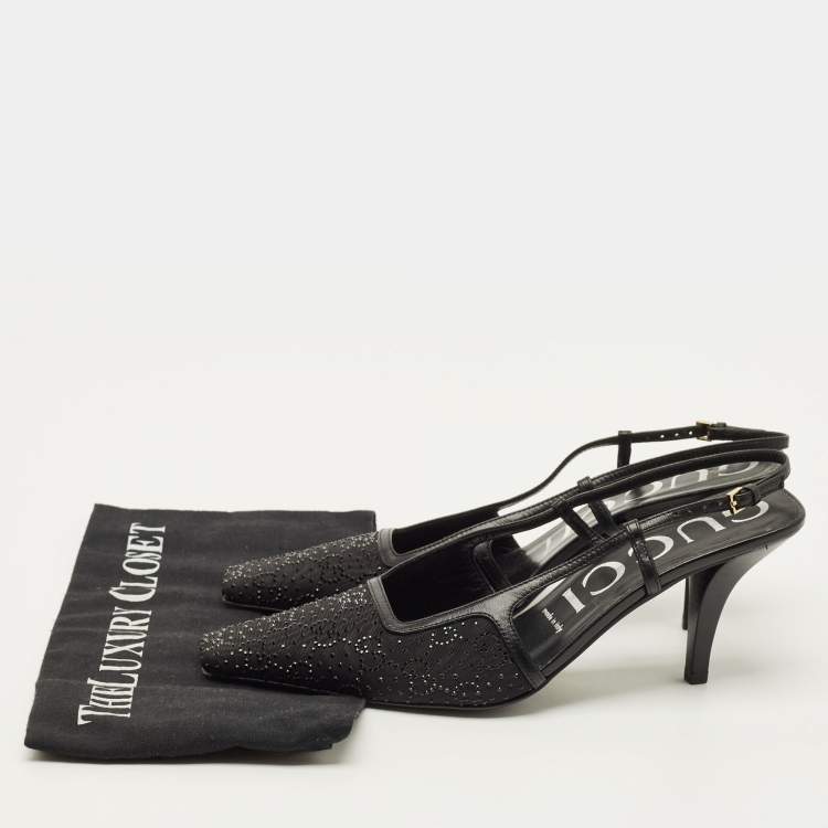 مملوكة مسبقًا Gucci Tom GG 75 Size 38.5 Black Fabric and Leather Slingback Pumps