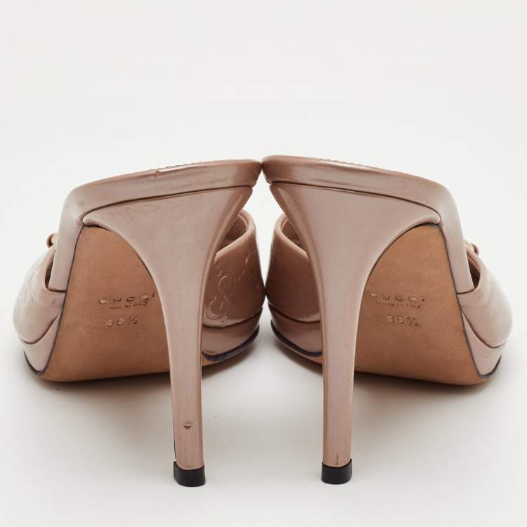 Pre Owned Gucci Horsebit Size 36.5 Beige Guccissima Patent Leather Slide Sandals