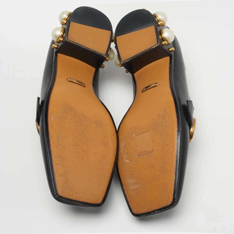 Pre Owned Gucci Double G Size 37 Black Leather Web Loafers
