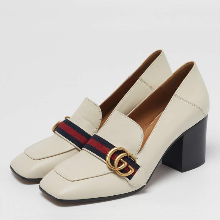 Pre Owned حذاء كعب عالي غوتشي بييتون جلد كريمي مقاس 39