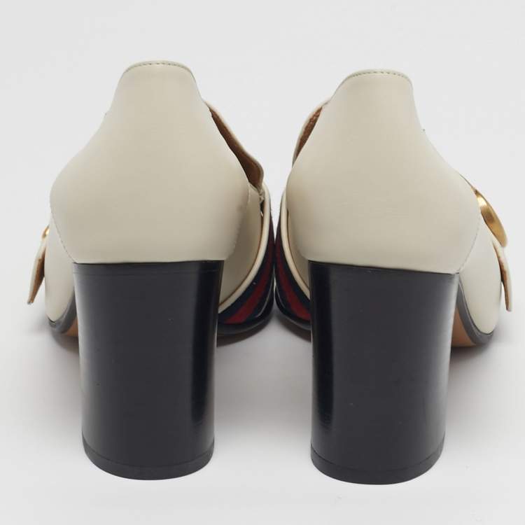 Pre Owned حذاء كعب عالي غوتشي بييتون جلد كريمي مقاس 39