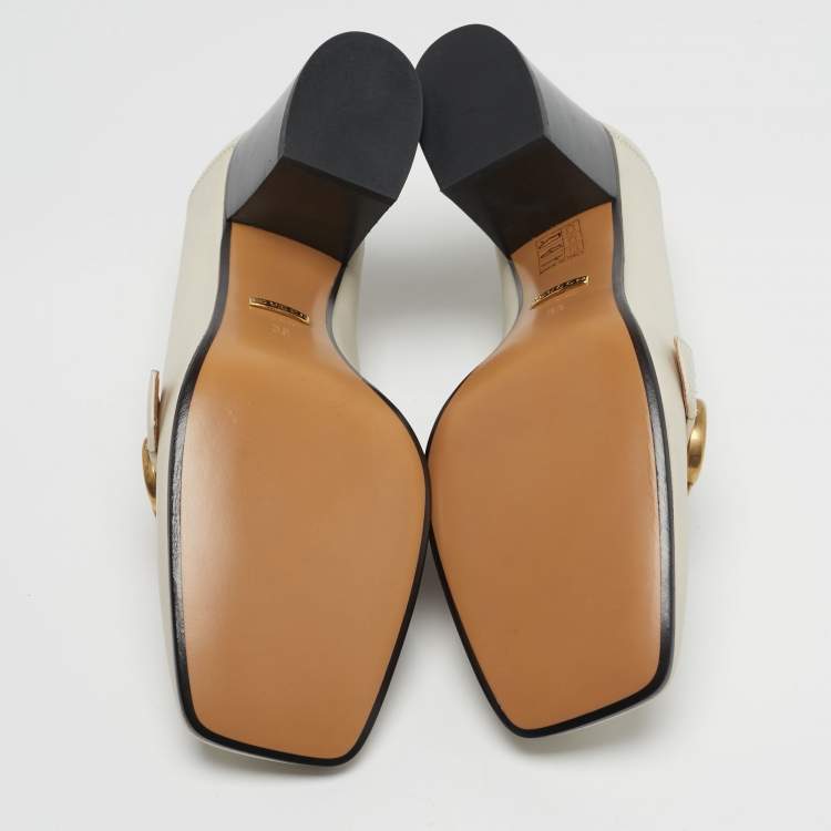 Pre Owned حذاء كعب عالي غوتشي بييتون جلد كريمي مقاس 39