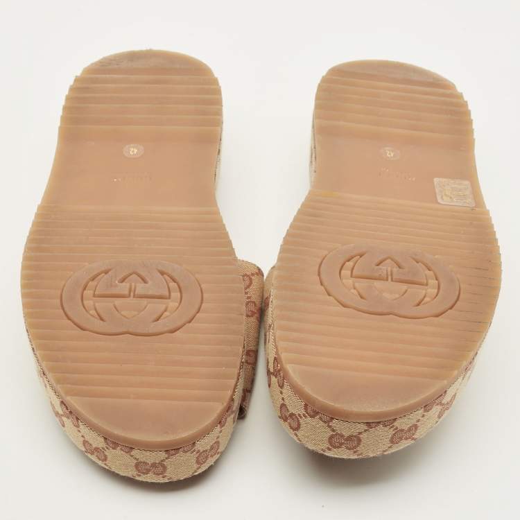 Pre Owned Gucci Size 42 Beige GG Monogram Canvas Slide Sandals