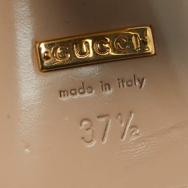 Pre Owned Gucci GG Marmont Size 37.5 Metallic Gold Foil Leather Ankle Strap Sandals