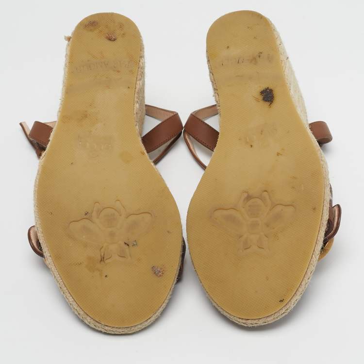 Pre Owned صندل إسبرادريل غوتشي GG مارمونت جلد ذهبي مقاس 38.5 منصة كعب إسفين