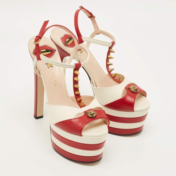 Pre Owned Gucci Size 39.5 Red Leather Ankle Strap Sandals