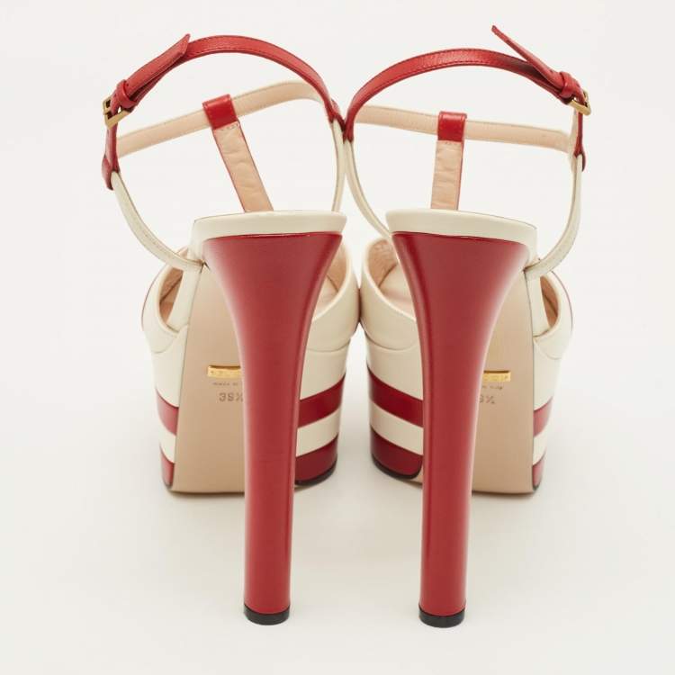 Pre Owned Gucci Size 39.5 Red Leather Ankle Strap Sandals