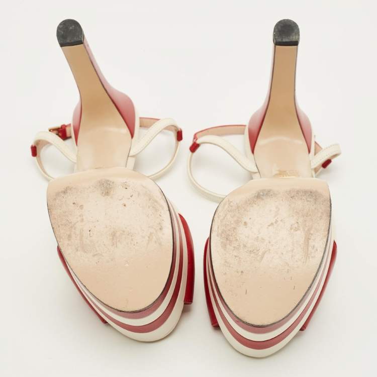 Pre Owned Gucci Size 39.5 Red Leather Ankle Strap Sandals