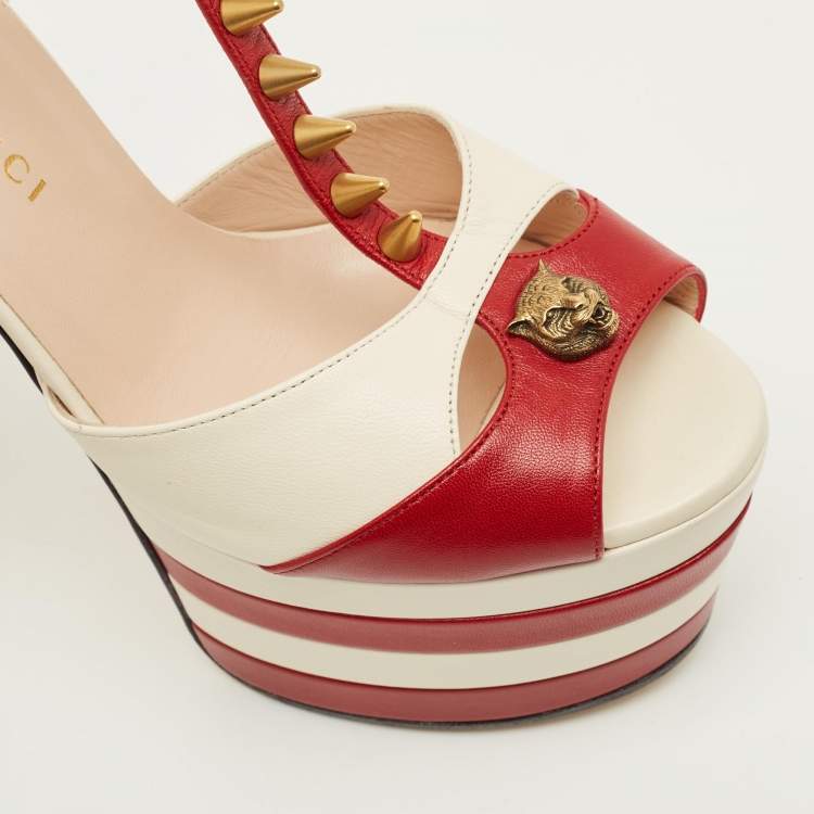 Pre Owned Gucci Size 39.5 Red Leather Ankle Strap Sandals