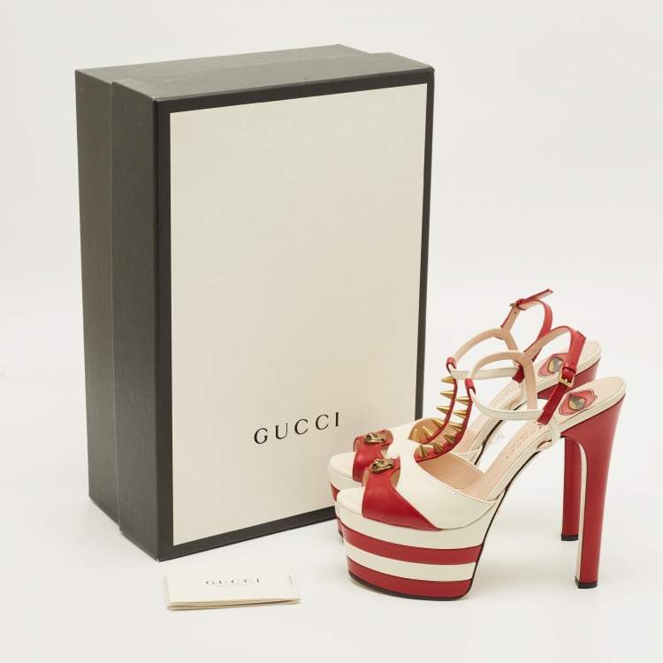Pre Owned Gucci Size 39.5 Red Leather Ankle Strap Sandals