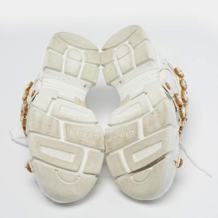 Pre Owned Gucci Flashtrek Size 39 White/Grey Leather and Suede Lace Up Sneakers