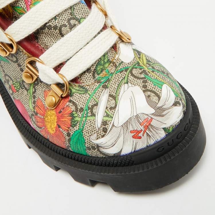 Pre Owned Gucci Size GG 35.5 Multicolor Floral Print Canvas Ankle Length Boots