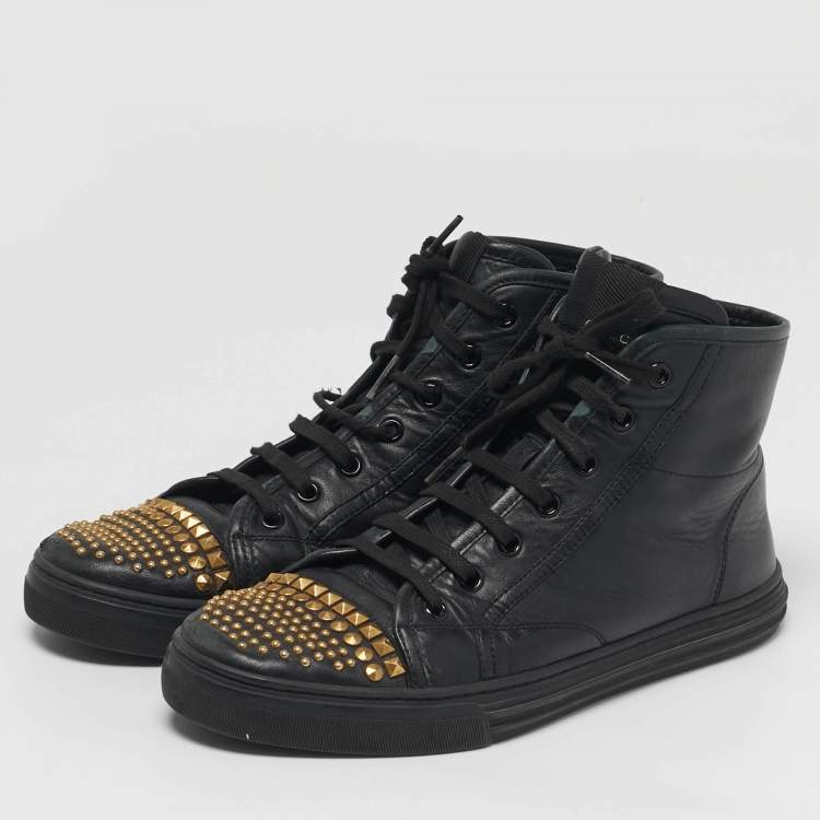 Pre Owned Gucci California Size 38.5 Black Leather Studded High Top Sneakers