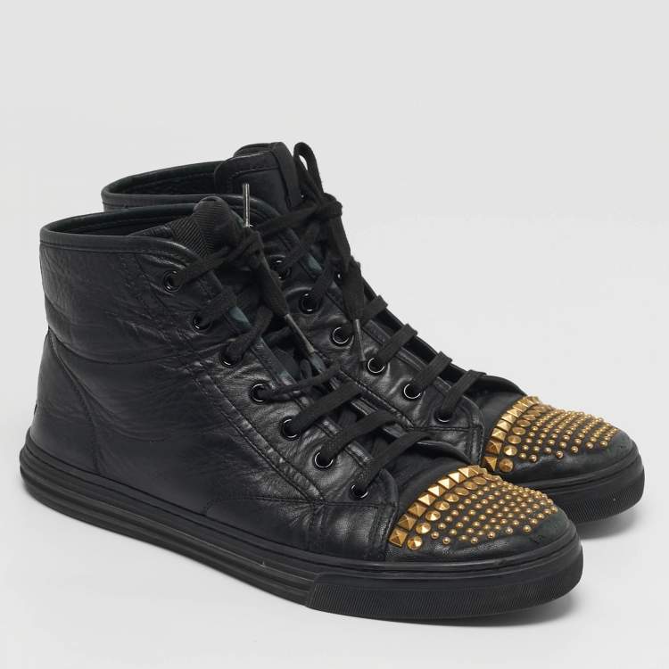 Pre Owned Gucci California Size 38.5 Black Leather Studded High Top Sneakers
