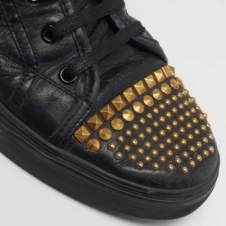Pre Owned Gucci California Size 38.5 Black Leather Studded High Top Sneakers
