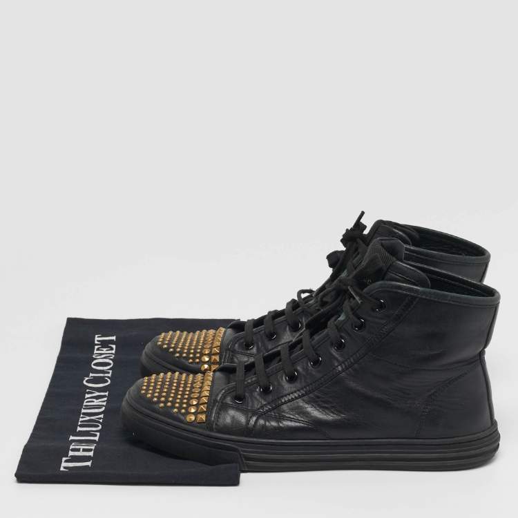 Pre Owned Gucci California Size 38.5 Black Leather Studded High Top Sneakers