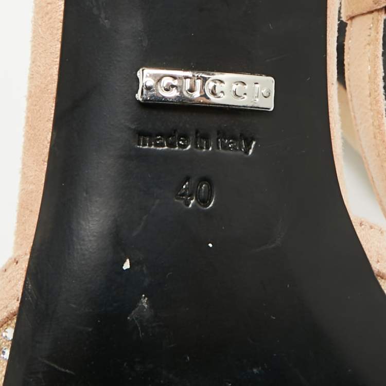 Pre Owned Gucci Size 40 Beige Mesh and Suede Crystal Embellished Slingback Pumps