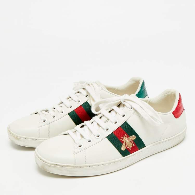Pre Owned Gucci Ace Size 38 White Leather Web Low Top Sneakers