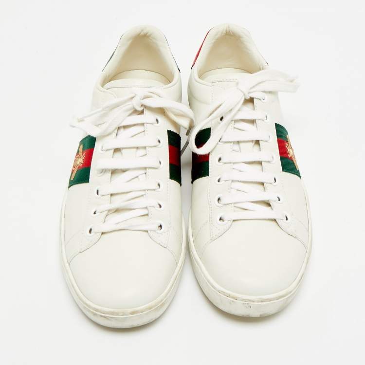Pre Owned Gucci Ace Size 38 White Leather Web Low Top Sneakers