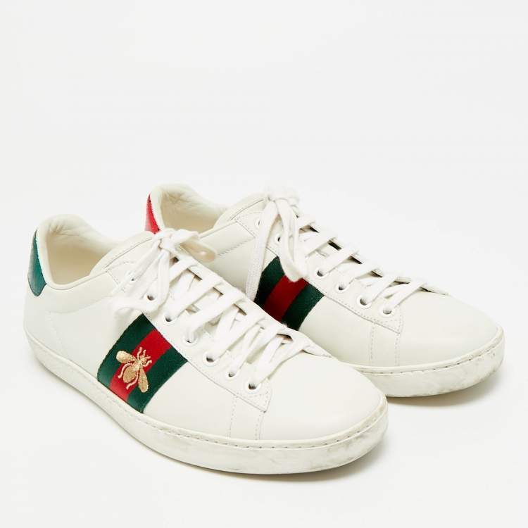 Pre Owned Gucci Ace Size 38 White Leather Web Low Top Sneakers