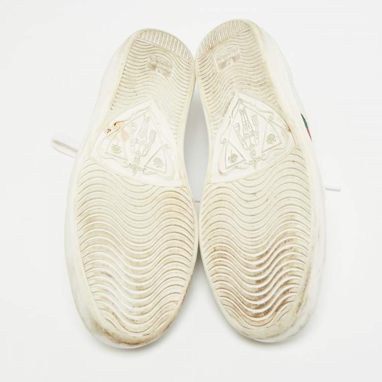Pre Owned Gucci Ace Size 38 White Leather Web Low Top Sneakers