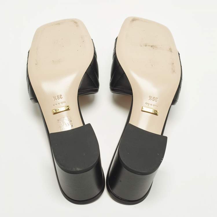Pre Owned Gucci GG Marmont  Size 39.5 Black Quilted Leather Slide Sandals