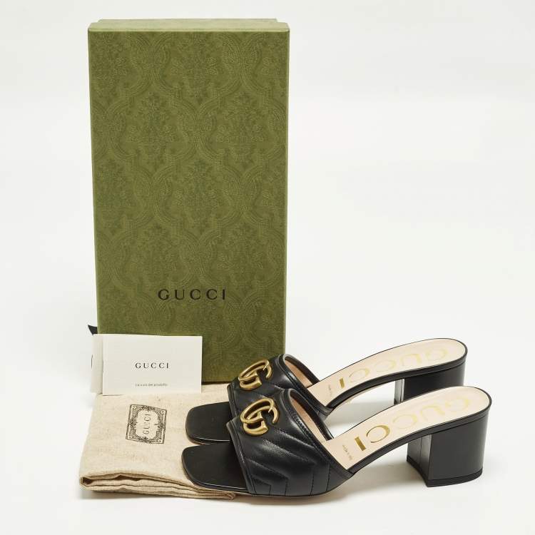 Pre Owned Gucci GG Marmont  Size 39.5 Black Quilted Leather Slide Sandals