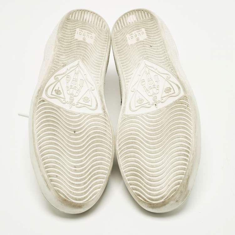 Pre Owned Gucci Ace Size 38 White Leather and Python Embossed Web Lace Up Sneakers
