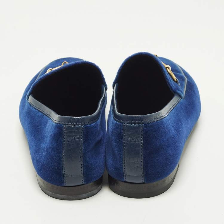 Pre Owned Gucci Jordaan Size 37.5 Blue Leather and Velvet Loafers