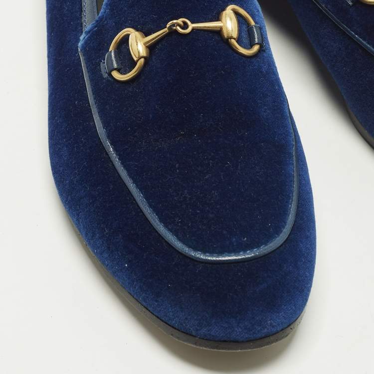 Pre Owned Gucci Jordaan Size 37.5 Blue Leather and Velvet Loafers