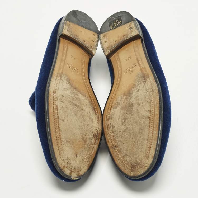 Pre Owned Gucci Jordaan Size 37.5 Blue Leather and Velvet Loafers
