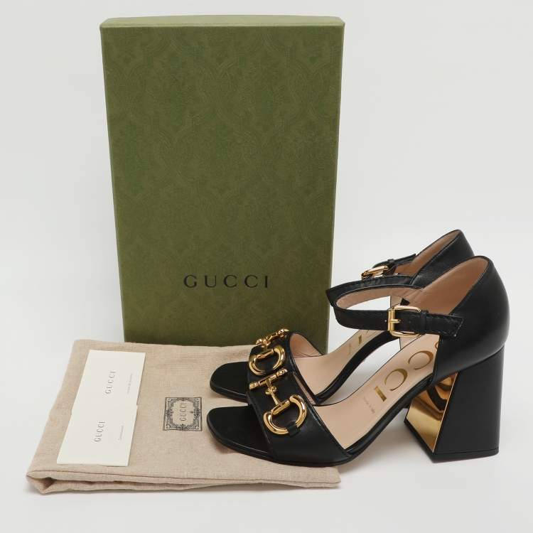 Pre Owned Gucci Horsebit Size 38.5 Black Leather Ankle Strap Sandals